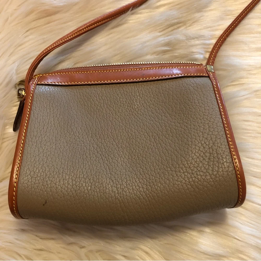 Dooney and Bourke taupe and tan leather mini crossbody bag purse - Picture 2 of 9